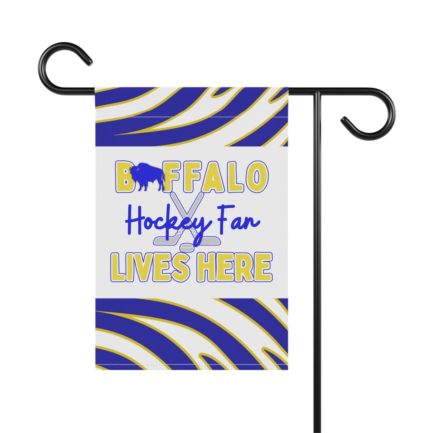Buffalo Hockey Fan Lives Here  Animal Stripe Garden Flag