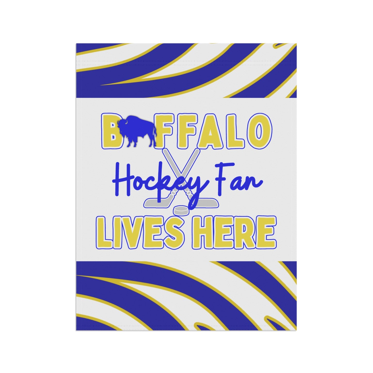 Buffalo Hockey Fan Lives Here  Animal Stripe Garden Flag