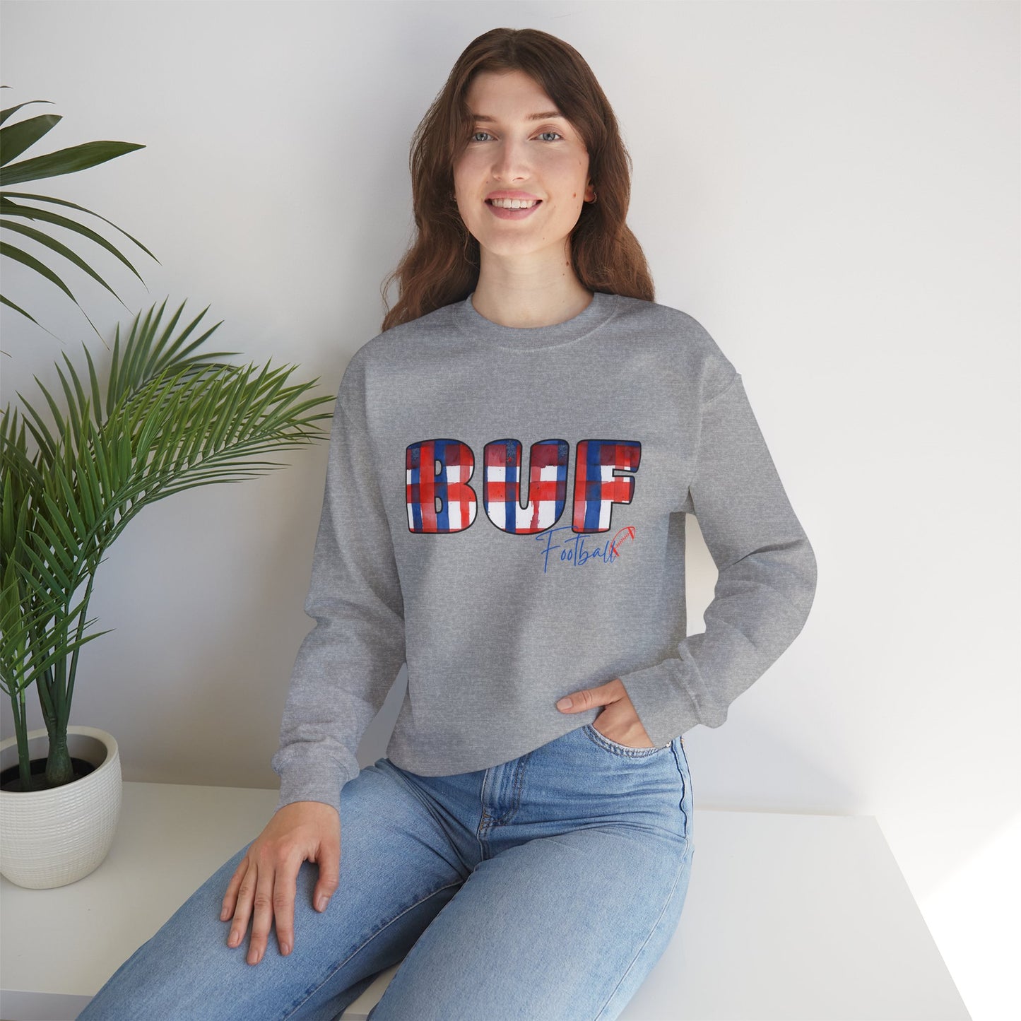 Bills Plaid BUF Watercolor Unisex Heavy Blend™ Crewneck Sweatshirt