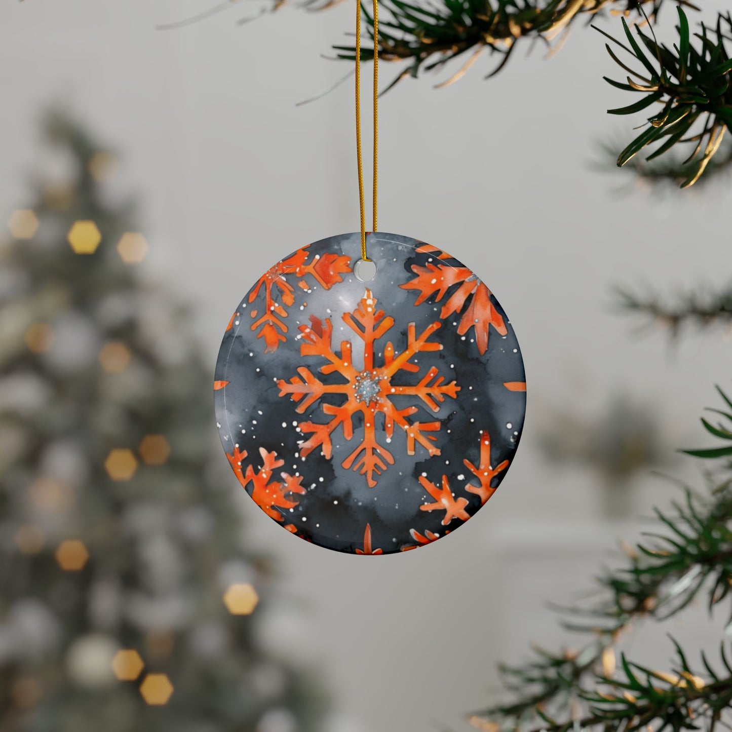 Buffalo Bandits Snowflake Watercolor Ceramic Ornament: 2-Side Print, Available in (1pc, 3pcs, 5pcs, 10pcs)