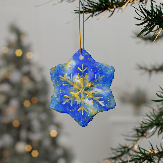 Buffalo Hockey Snowflake Watercolor Ceramic Ornament: 2-Side Print, Available in (1pc, 3pcs, 5pcs, 10pcs)