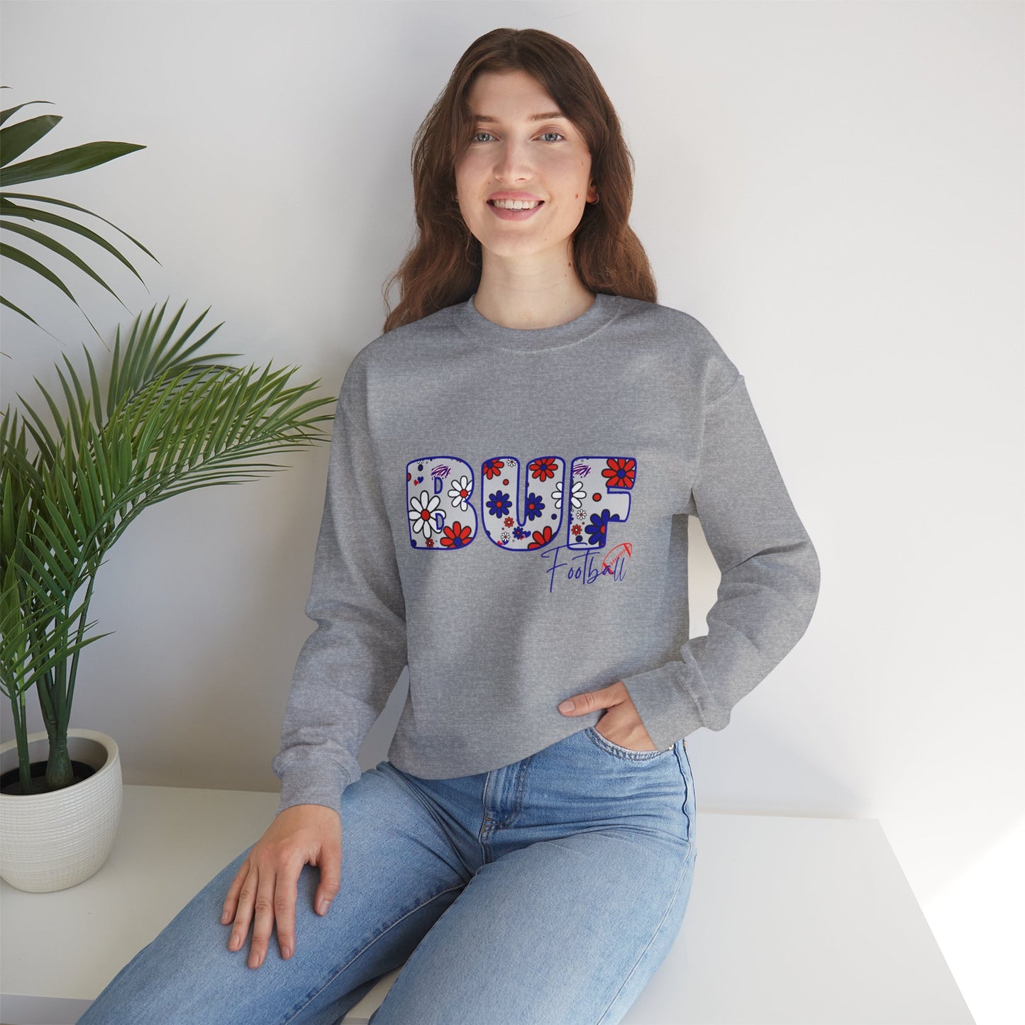 BUF Bills Unisex Heavy Blend™ Crewneck Sweatshirt ~ Flower Power Design