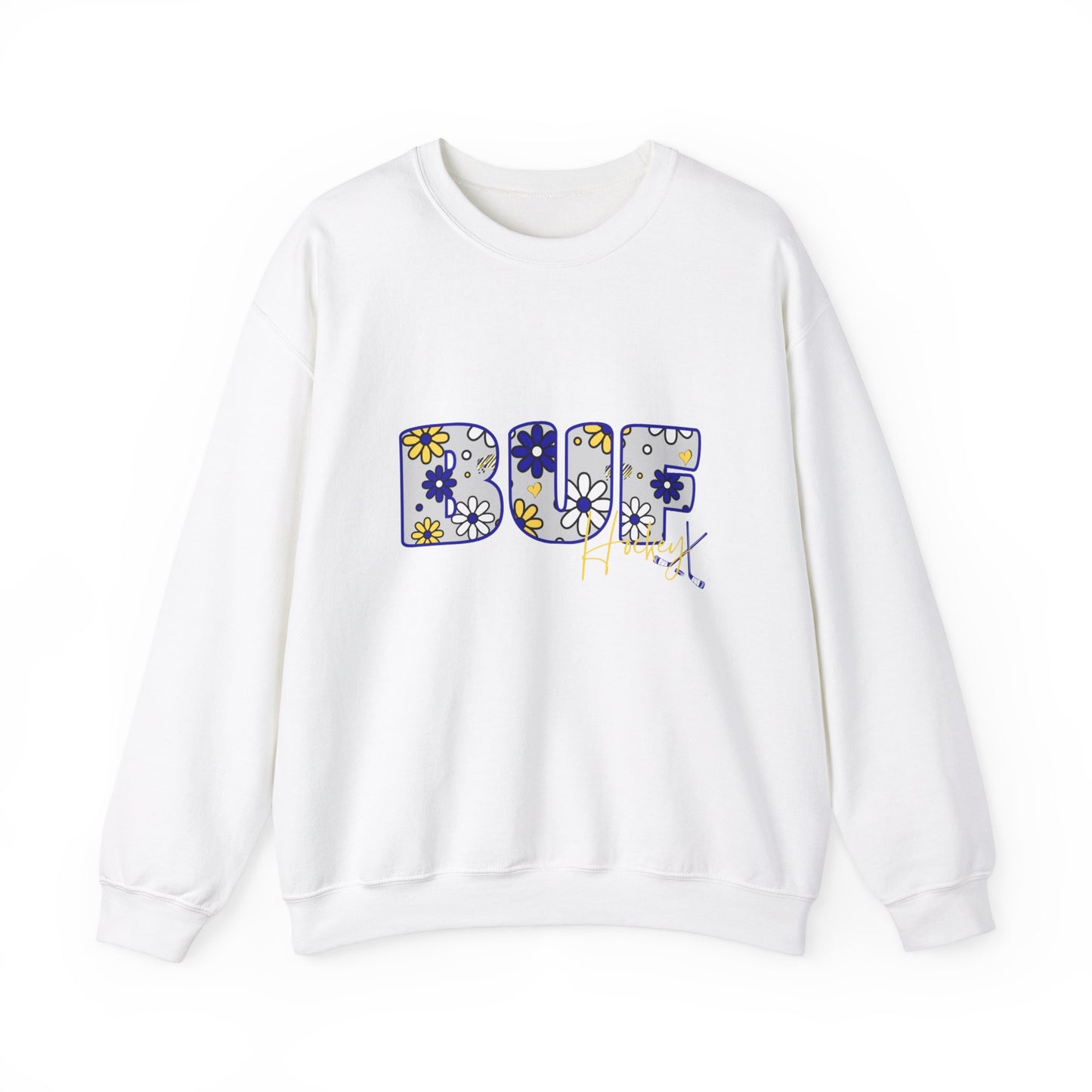 BUF Sabres Unisex Heavy Blend™ Crewneck Sweatshirt ~ Flower Power Design