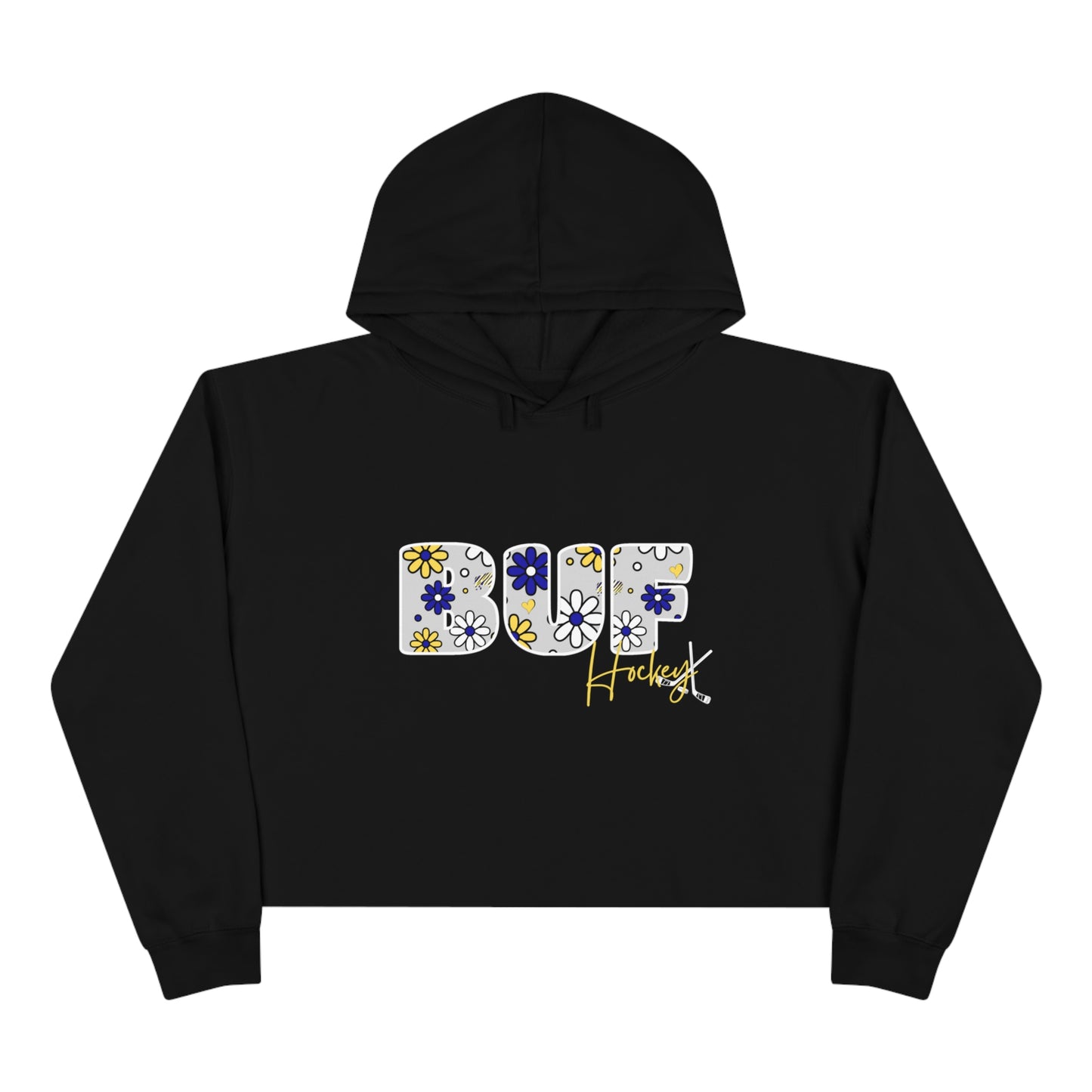 BUF Sabres Hockey Crop Hoodie ~ Flower Power Design