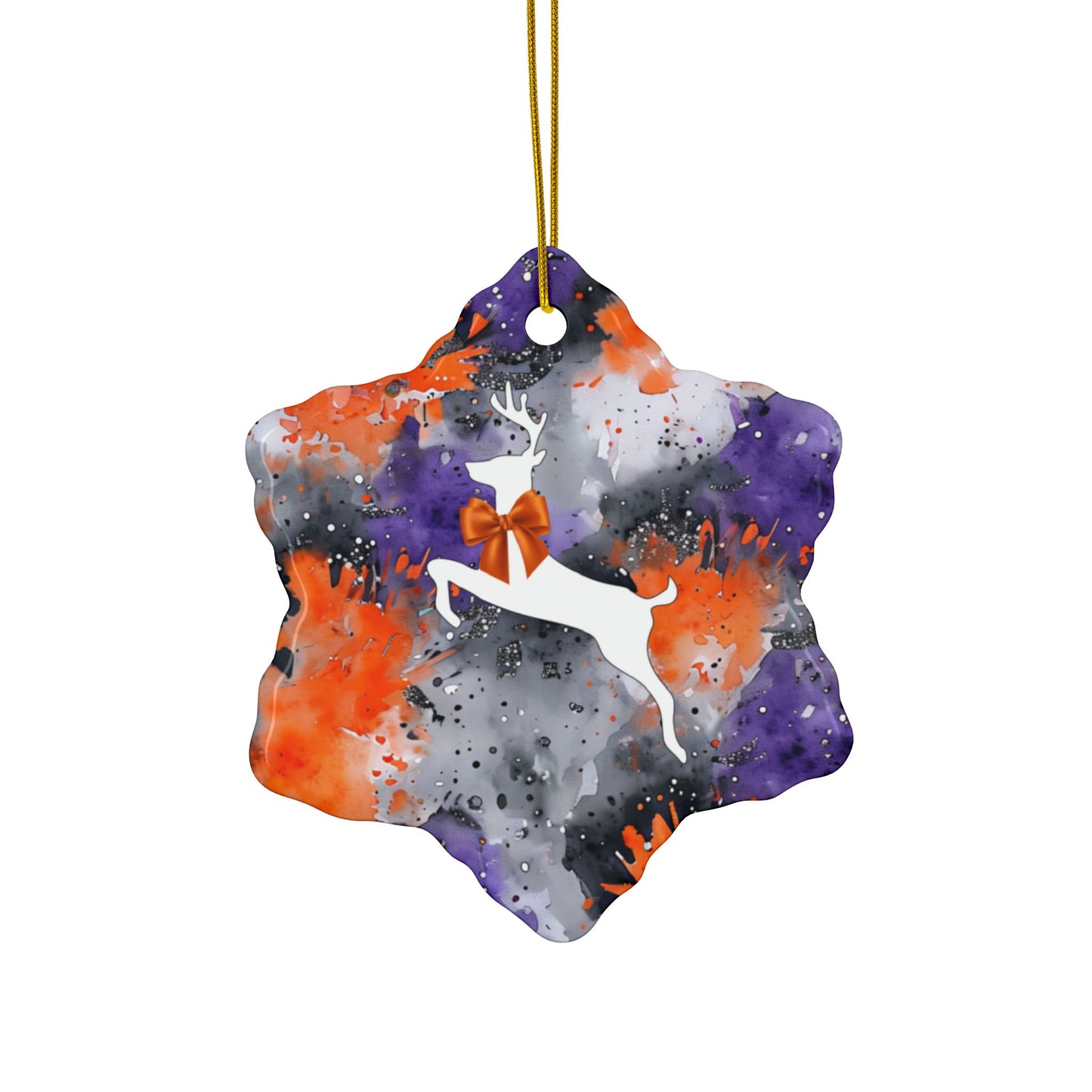 Buffalo Bandits Reindeer Watercolor Stripe Ceramic Ornament: 2-Side Print, Available in (1pc, 3pcs, 5pcs, 10pcs)