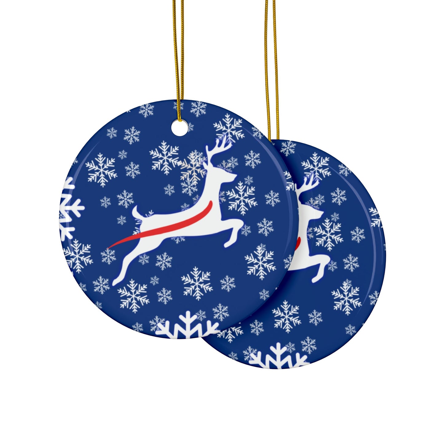 Buffalo Blue Deer Ceramic Ornament: 2-Side Print, Available in (1pc, 3pcs, 5pcs, 10pcs)