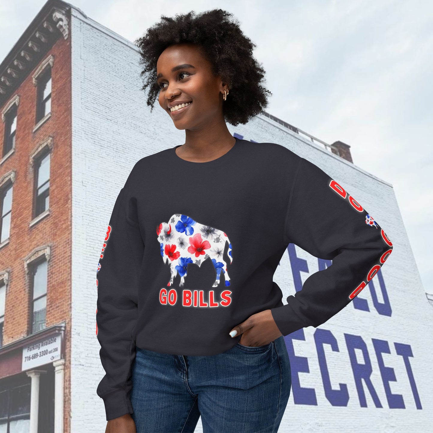 Watercolor Floral Buffalo Bills Unisex Lightweight Crewneck Sweatshirt