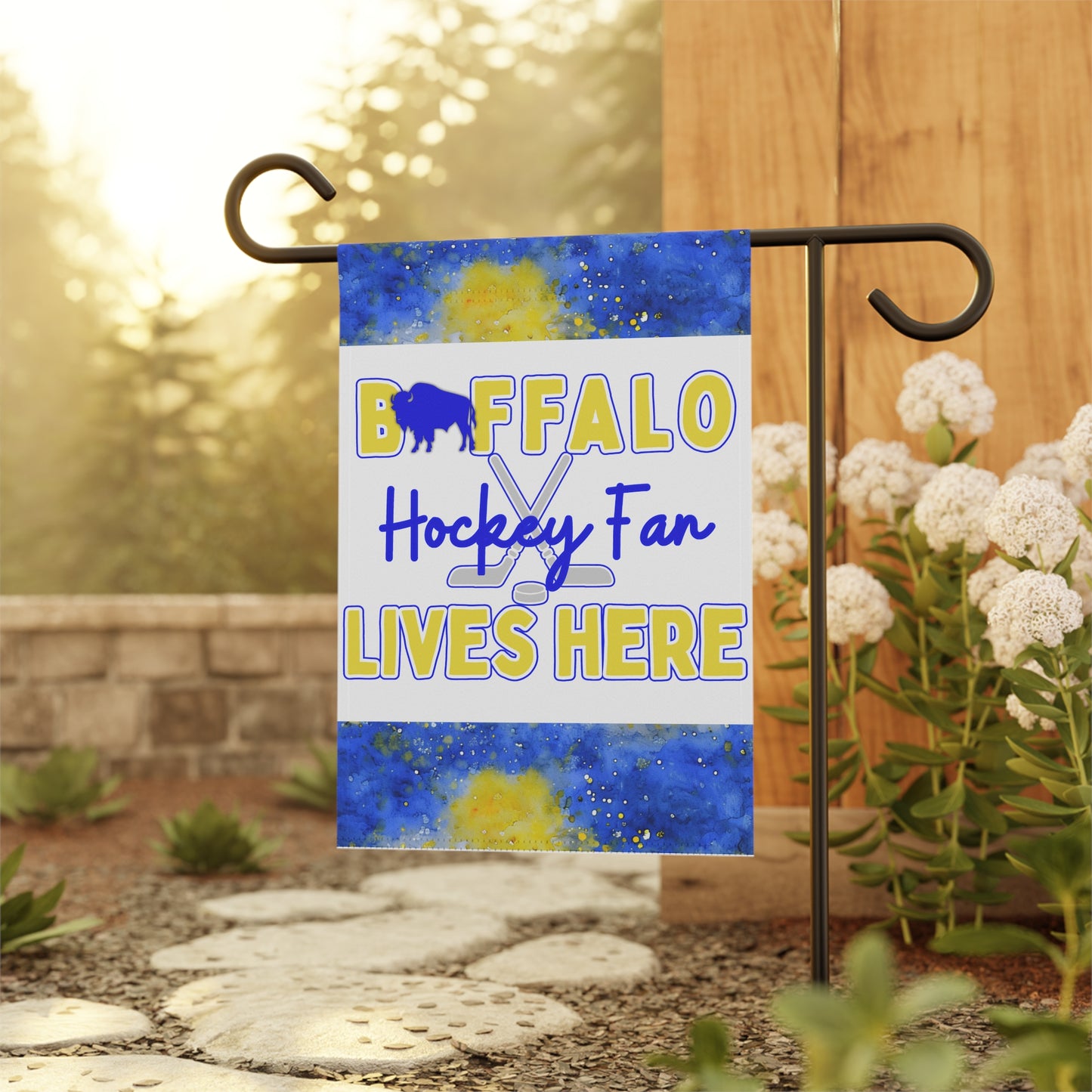 Buffalo Hockey Fan Lives Here Garden Flag