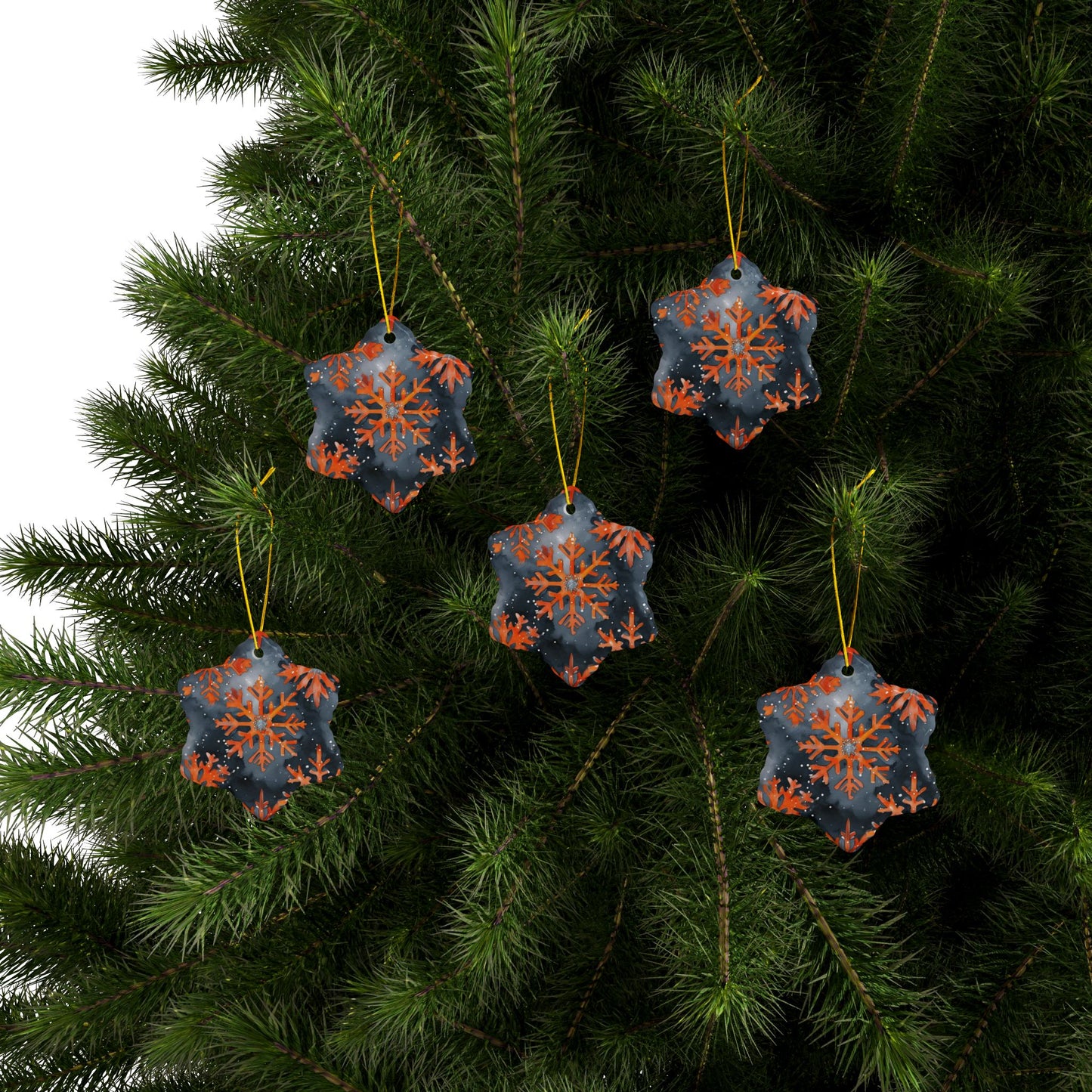 Buffalo Bandits Snowflake Watercolor Ceramic Ornament: 2-Side Print, Available in (1pc, 3pcs, 5pcs, 10pcs)