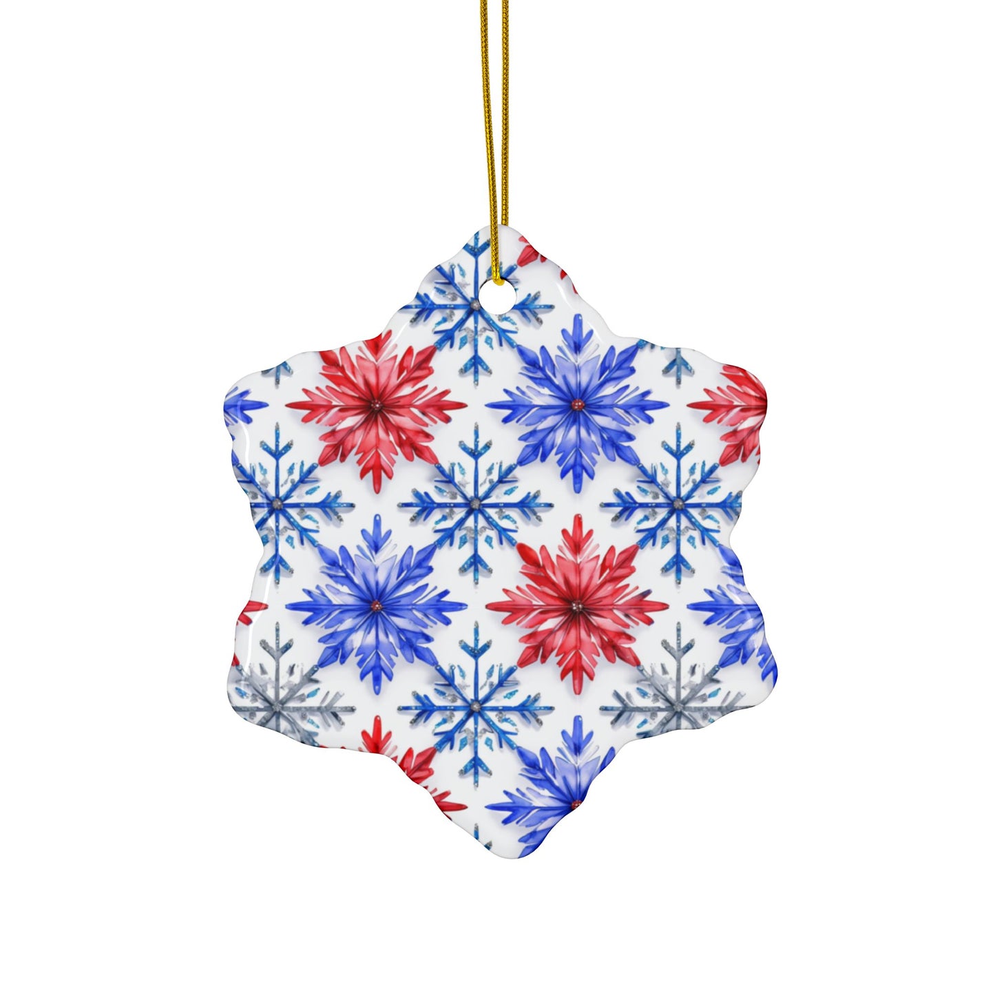 Buffalo Snowflake Watercolor Stripe Ceramic Ornament: 2-Side Print, Available in (1pc, 3pcs, 5pcs, 10pcs)