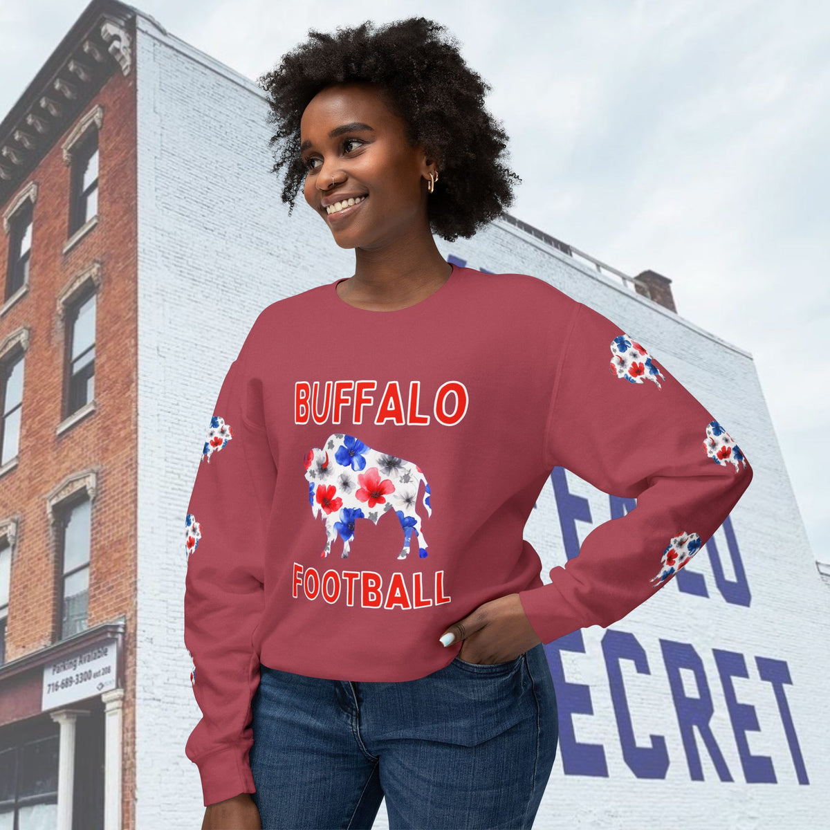 Watercolor Buffalo Football Unisex Lightweight Crewneck Sweatshirt