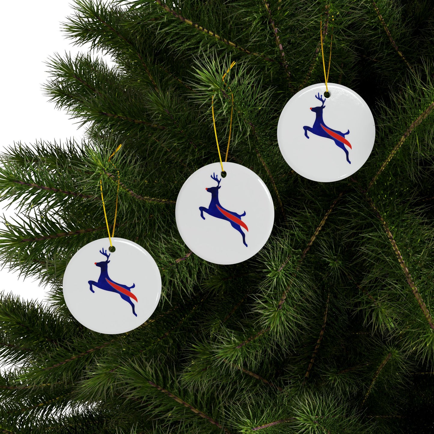 Buffalo Bills Reindeer Watercolor Ceramic Ornament: 2-Side Print, Available in (1pc, 3pcs, 5pcs, 10pcs)