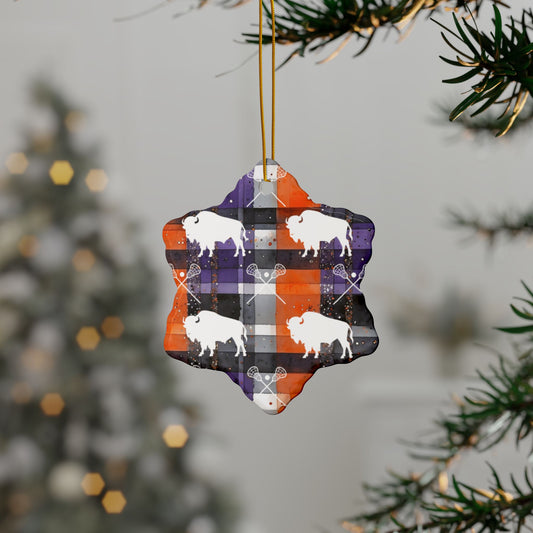 Buffalo Lacrosse Plaid Watercolor Ceramic Ornament: 2-Side Print, Available in (1pc, 3pcs, 5pcs, 10pcs)