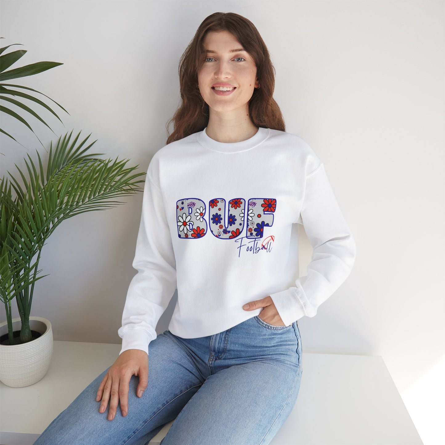 BUF Bills Unisex Heavy Blend™ Crewneck Sweatshirt ~ Flower Power Design