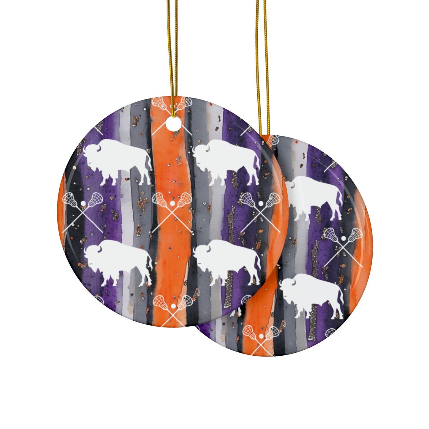 Buffalo Bandits Watercolor Stripe Ceramic Ornament: 2-Side Print, Available in (1pc, 3pcs, 5pcs, 10pcs)