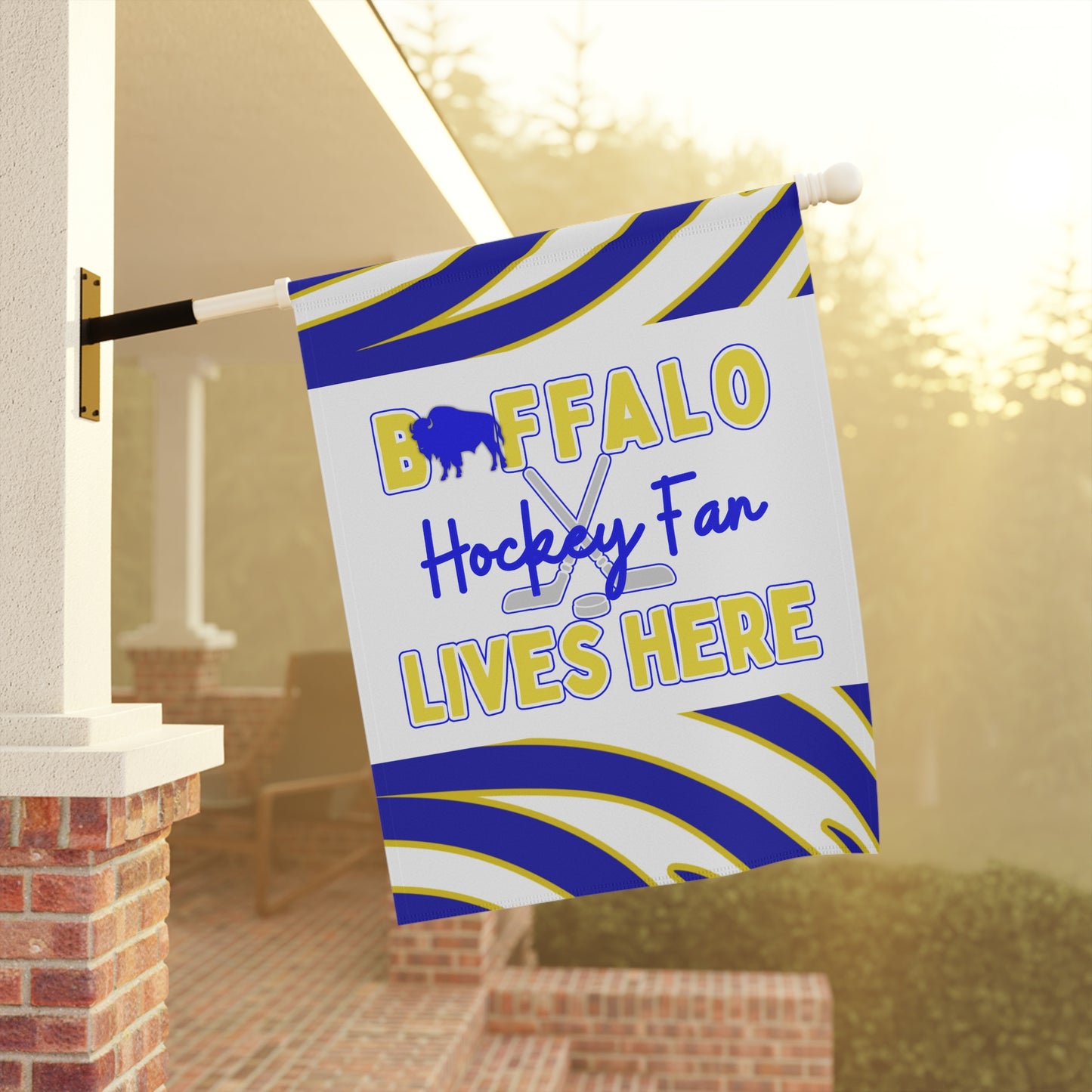 Buffalo Hockey Fan Lives Here  Animal Stripe Garden Flag