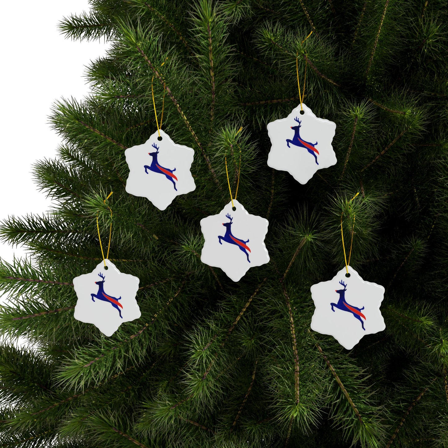 Buffalo Bills Reindeer Watercolor Ceramic Ornament: 2-Side Print, Available in (1pc, 3pcs, 5pcs, 10pcs)