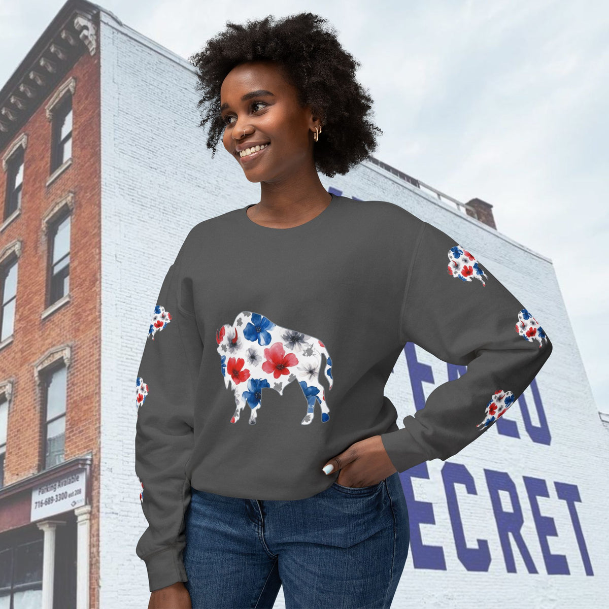 Watercolor Buffalo Football Unisex Lightweight Crewneck Sweatshirt