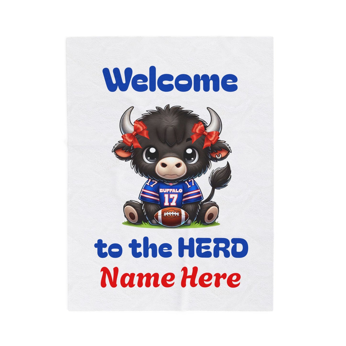 PERSONALIZED: Children’s Buffalo Football Velveteen Blanket – Cozy Comfort for Little Fans (Buffalo with bows)