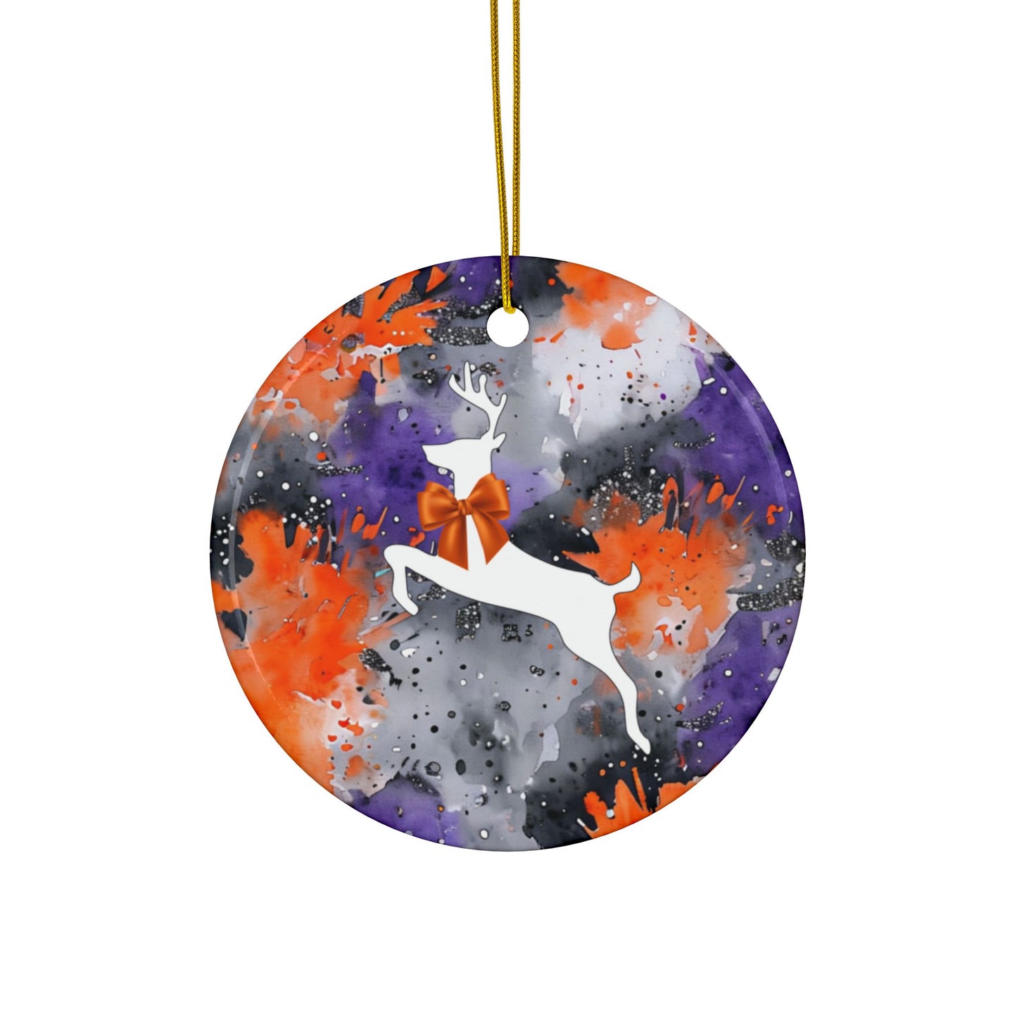 Buffalo Bandits Reindeer Watercolor Stripe Ceramic Ornament: 2-Side Print, Available in (1pc, 3pcs, 5pcs, 10pcs)