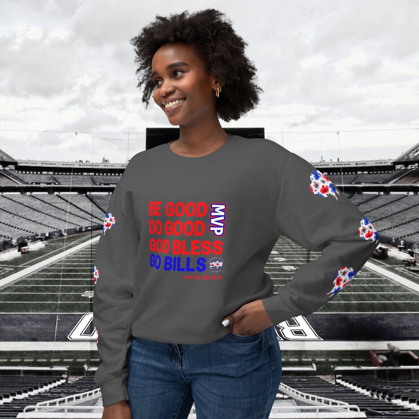 JOSH 2024 MVP "Be Good, Do Good" Buffalo Bills Unisex Lightweight Crewneck Sweatshirt