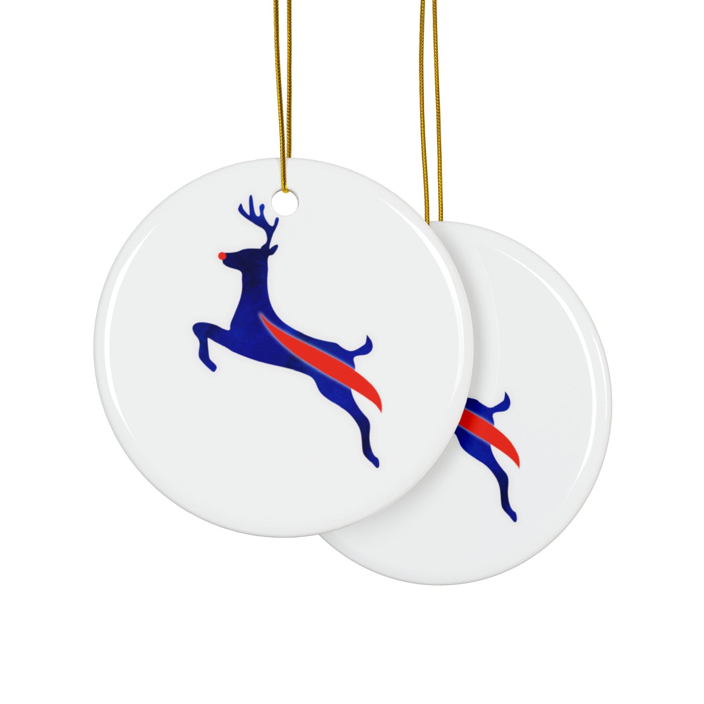 Buffalo Bills Reindeer Watercolor Ceramic Ornament: 2-Side Print, Available in (1pc, 3pcs, 5pcs, 10pcs)