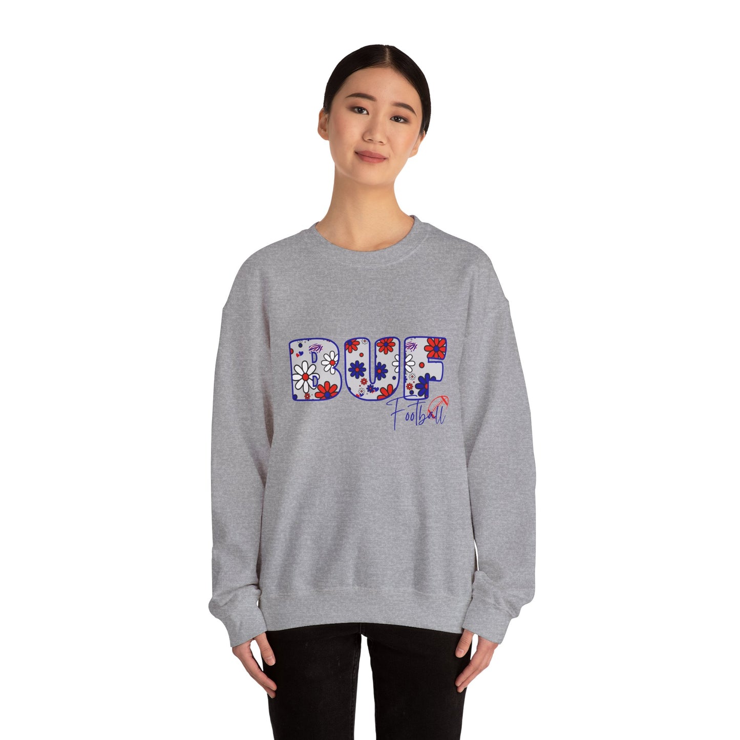 BUF Bills Unisex Heavy Blend™ Crewneck Sweatshirt ~ Flower Power Design