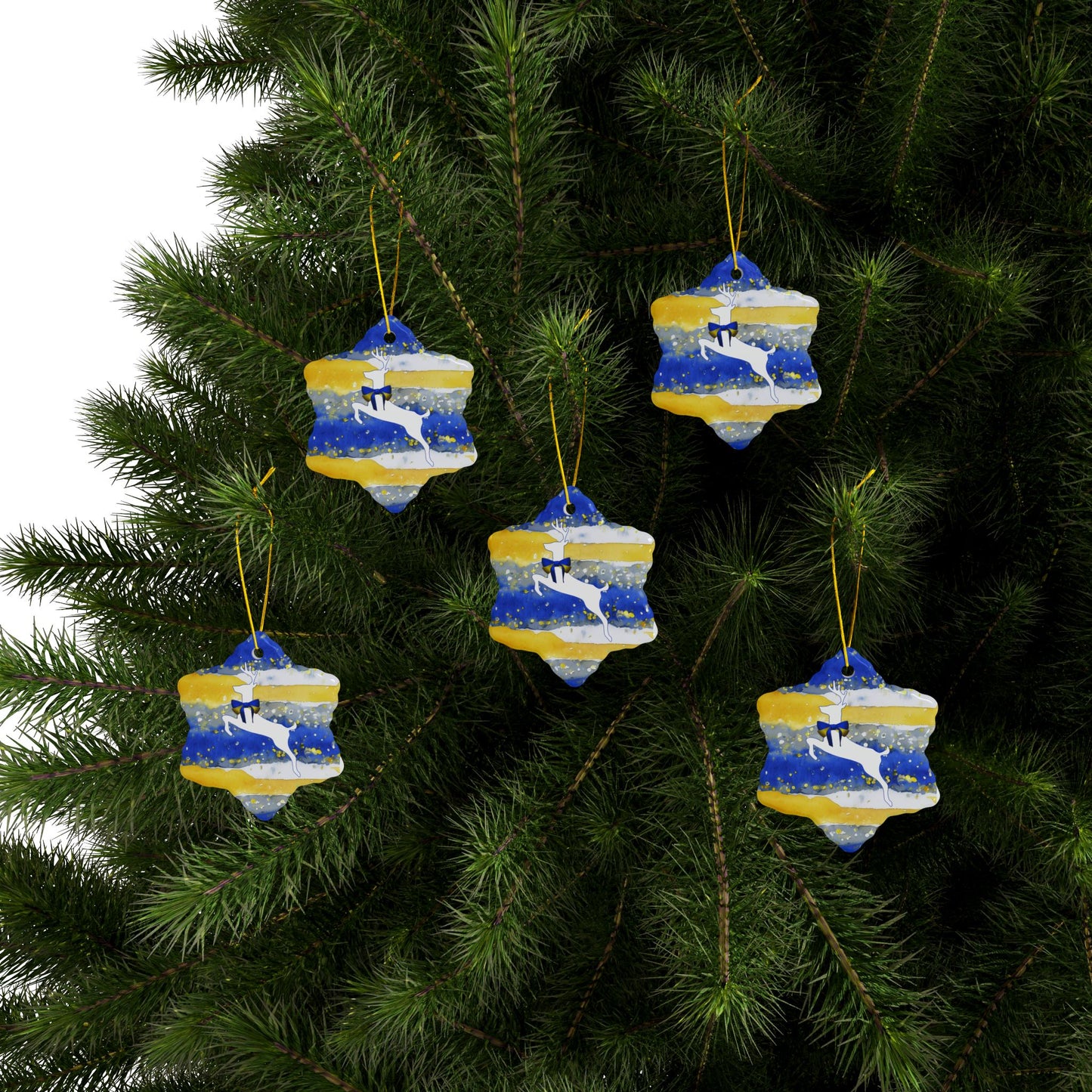 Buffalo Sabres Reindeer Watercolor Stripe Ceramic Ornament: 2-Side Print, Available in (1pc, 3pcs, 5pcs, 10pcs)