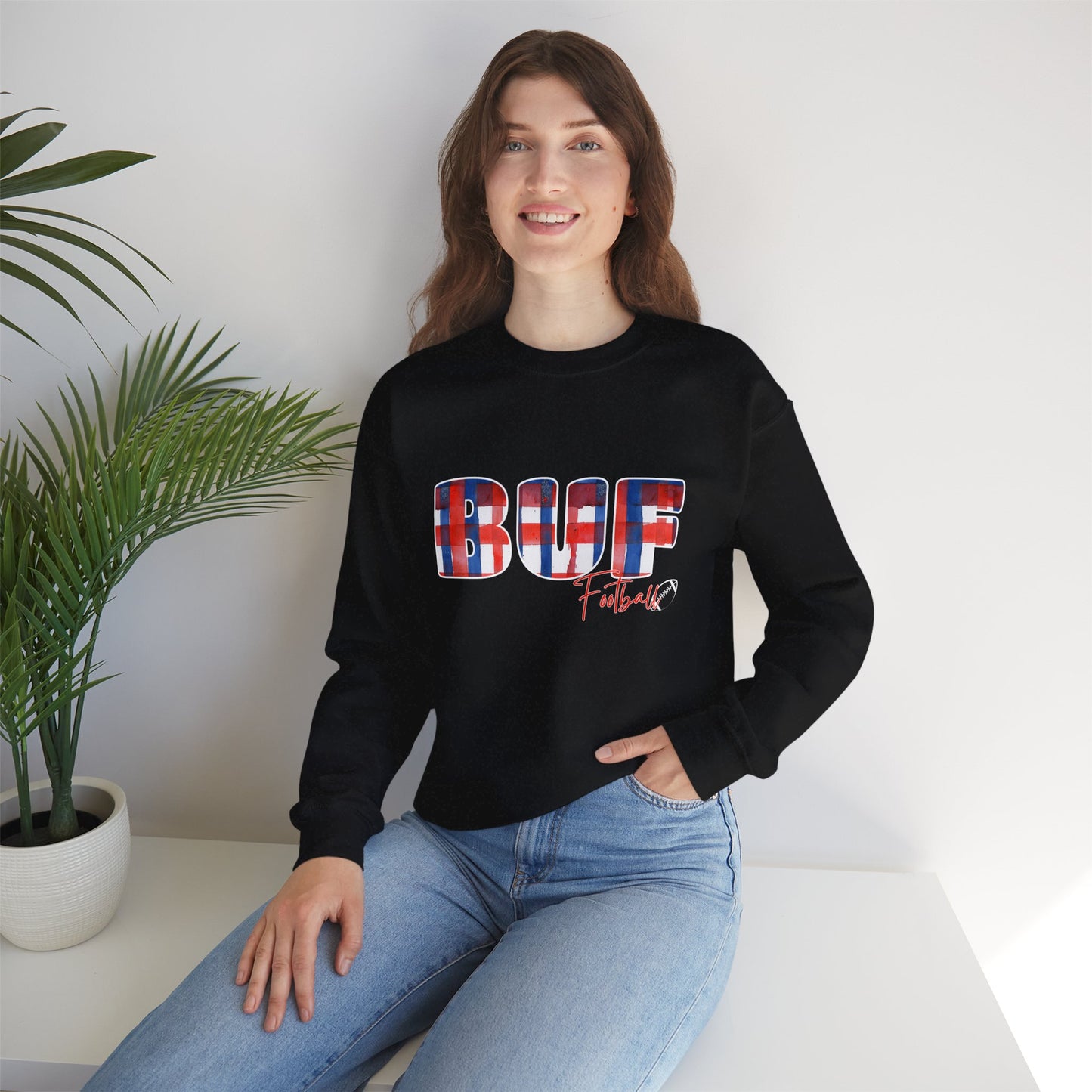 Bills Plaid BUF Watercolor Unisex Heavy Blend™ Crewneck Sweatshirt