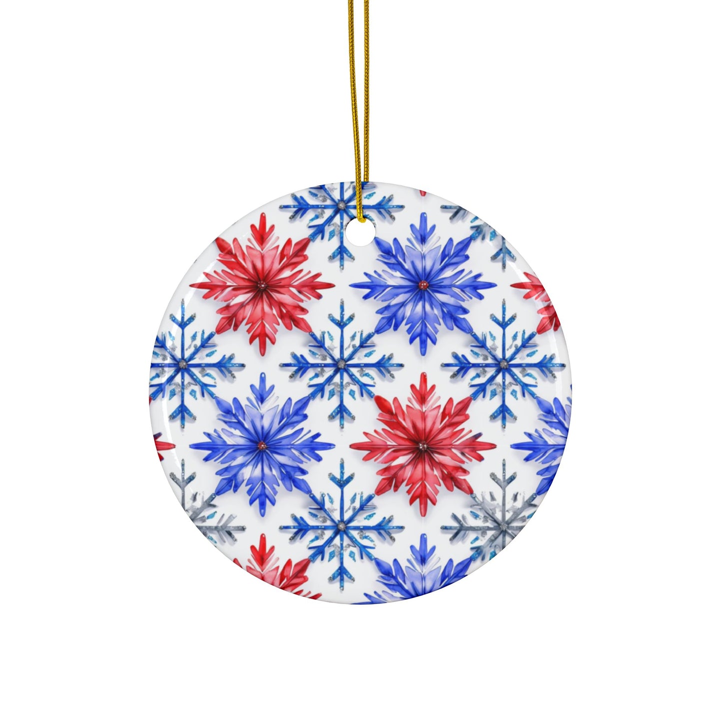 Buffalo Snowflake Watercolor Stripe Ceramic Ornament: 2-Side Print, Available in (1pc, 3pcs, 5pcs, 10pcs)