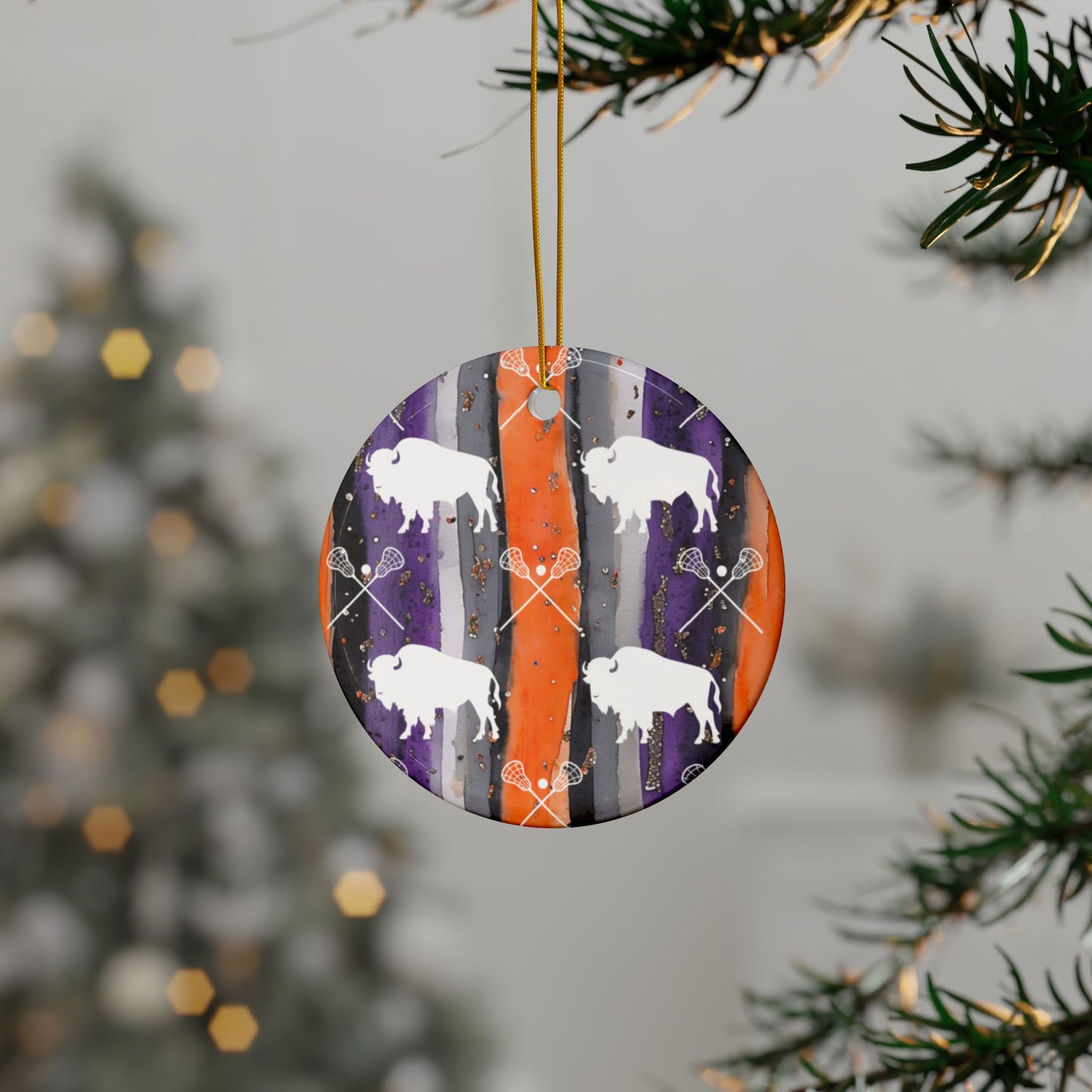 Buffalo Bandits Watercolor Stripe Ceramic Ornament: 2-Side Print, Available in (1pc, 3pcs, 5pcs, 10pcs)