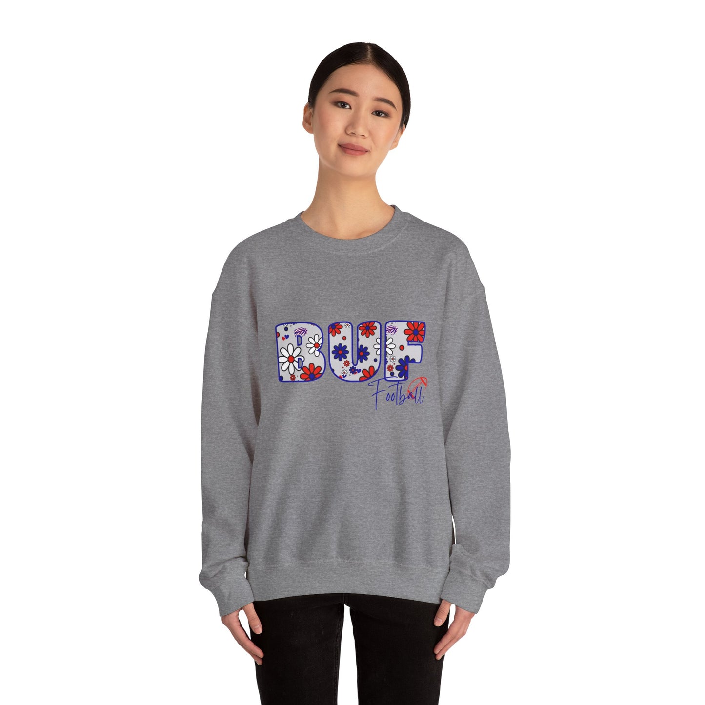 BUF Bills Unisex Heavy Blend™ Crewneck Sweatshirt ~ Flower Power Design