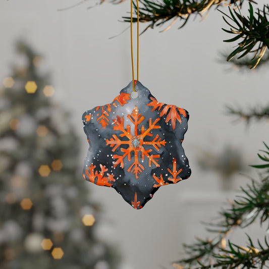 Buffalo Bandits Snowflake Watercolor Ceramic Ornament: 2-Side Print, Available in (1pc, 3pcs, 5pcs, 10pcs)
