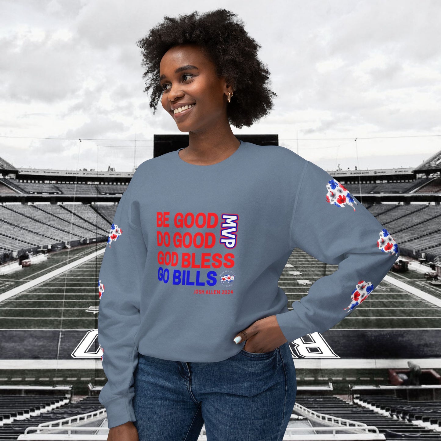 JOSH 2024 MVP "Be Good, Do Good" Buffalo Bills Unisex Lightweight Crewneck Sweatshirt