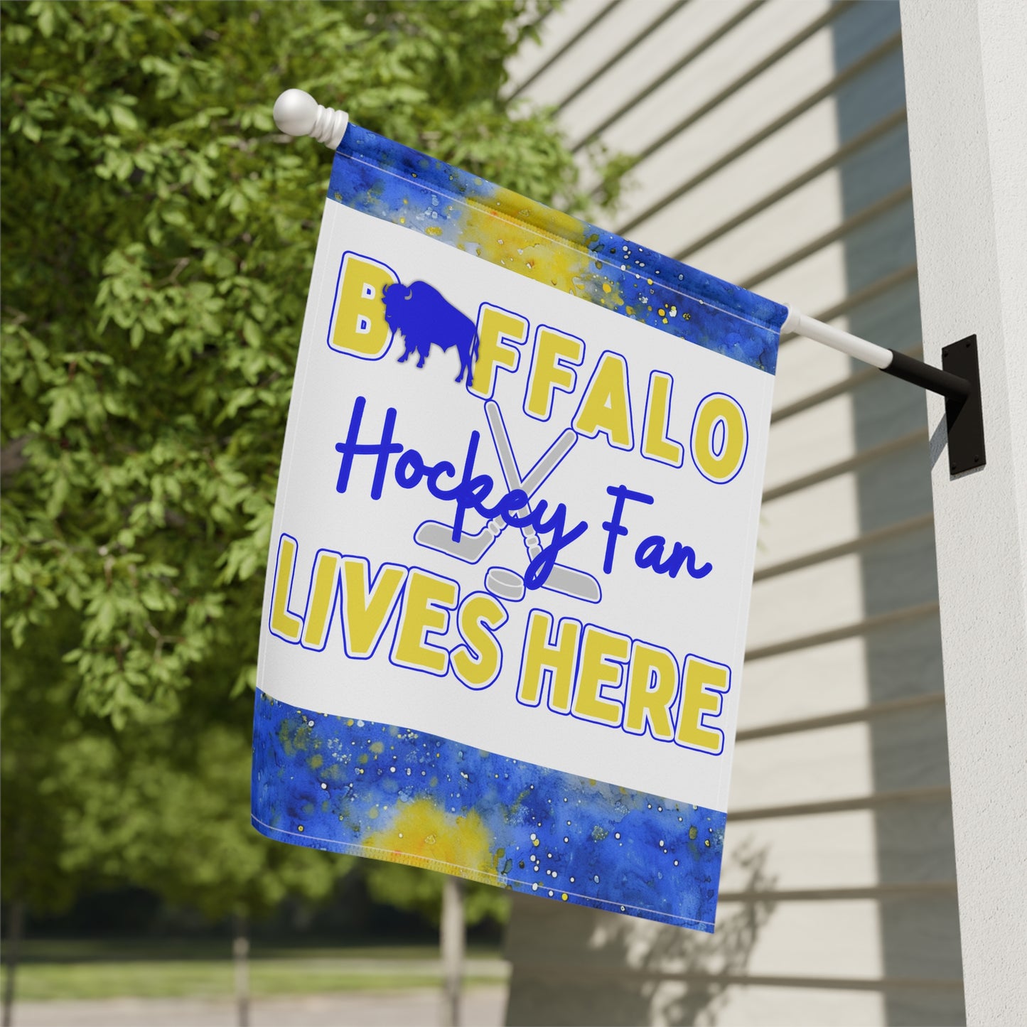 Buffalo Hockey Fan Lives Here Garden Flag