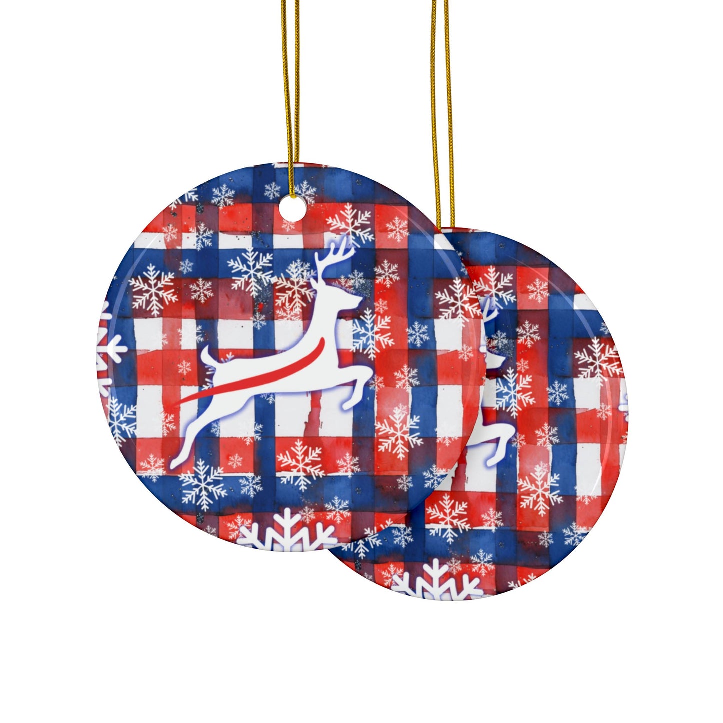 Plaid Watercolor Stripe Ceramic Ornament: 2-Side Print, Available in (1pc, 3pcs, 5pcs, 10pcs)