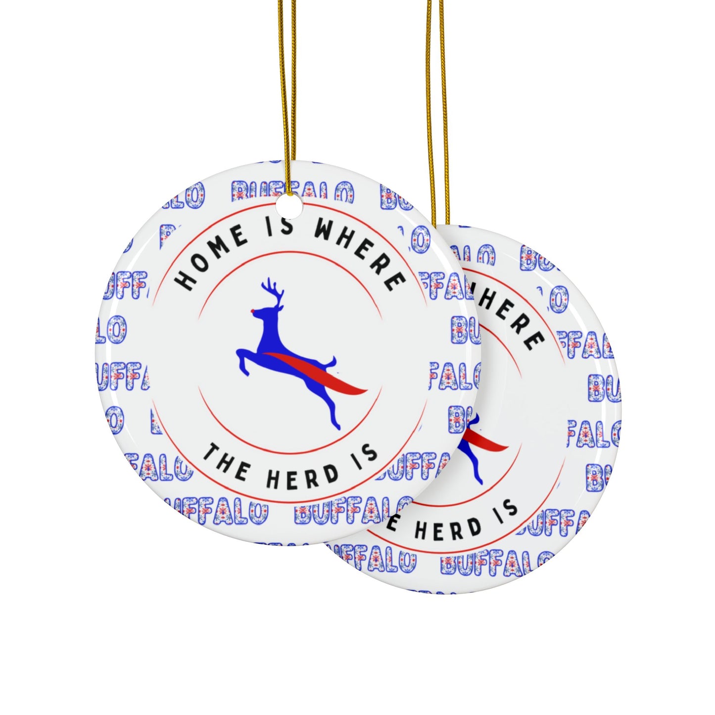 Home is Where the Herd Is! Watercolor Stripe Ceramic Ornament: 2-Side Print, Available in (1pc, 3pcs, 5pcs, 10pcs)