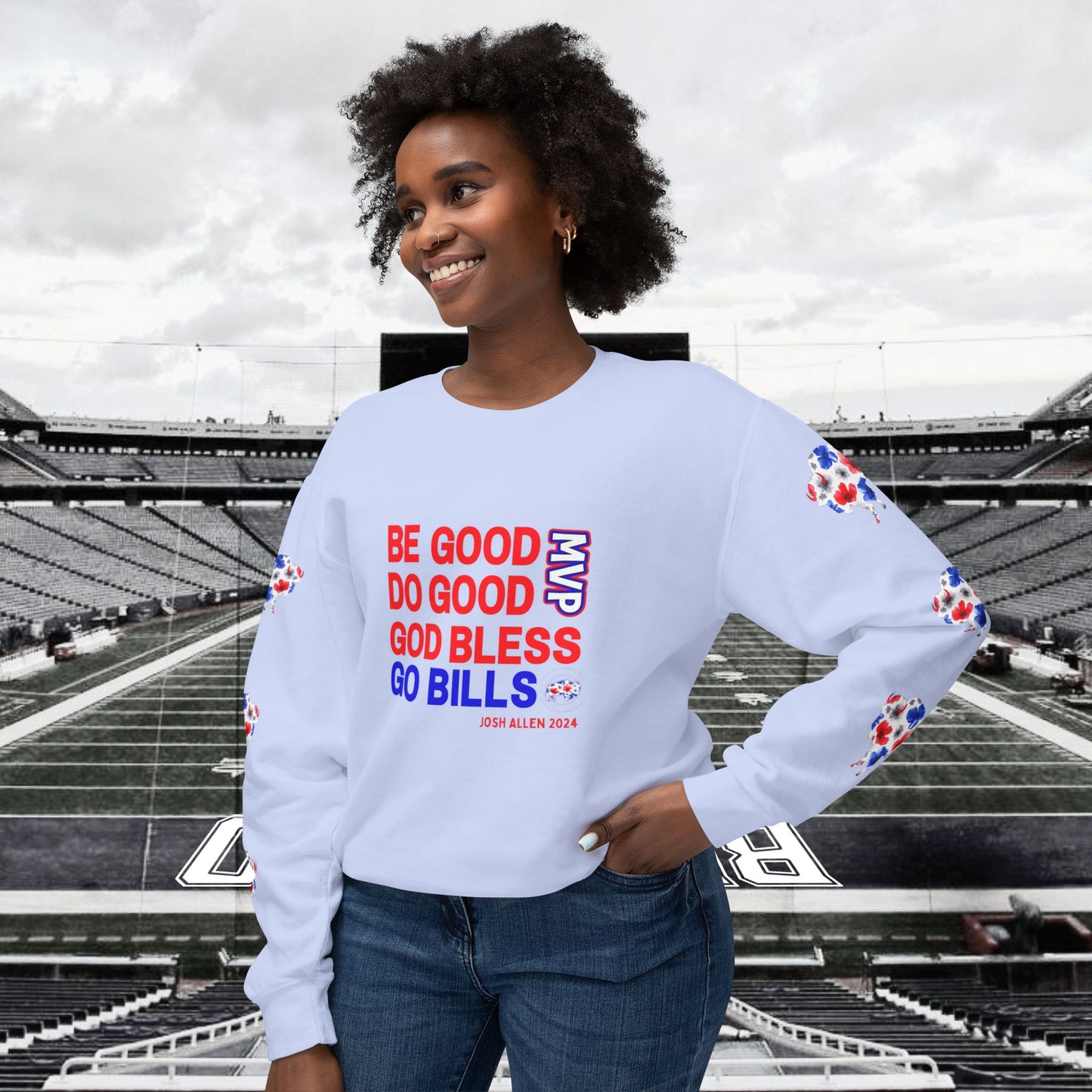 JOSH 2024 MVP "Be Good, Do Good" Buffalo Bills Unisex Lightweight Crewneck Sweatshirt