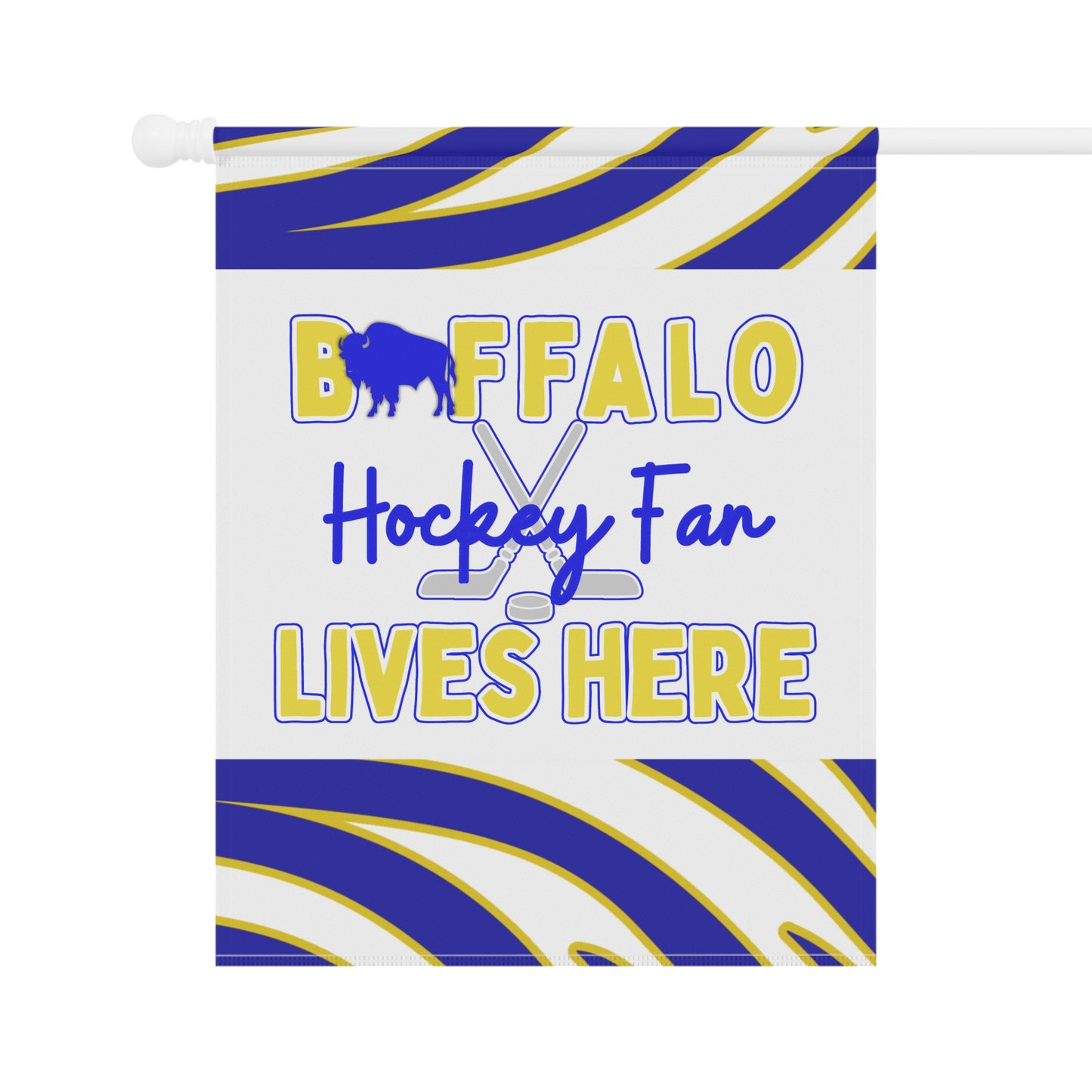 Buffalo Hockey Fan Lives Here  Animal Stripe Garden Flag