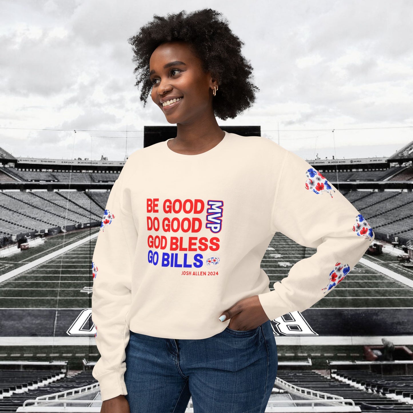 JOSH 2024 MVP "Be Good, Do Good" Buffalo Bills Unisex Lightweight Crewneck Sweatshirt