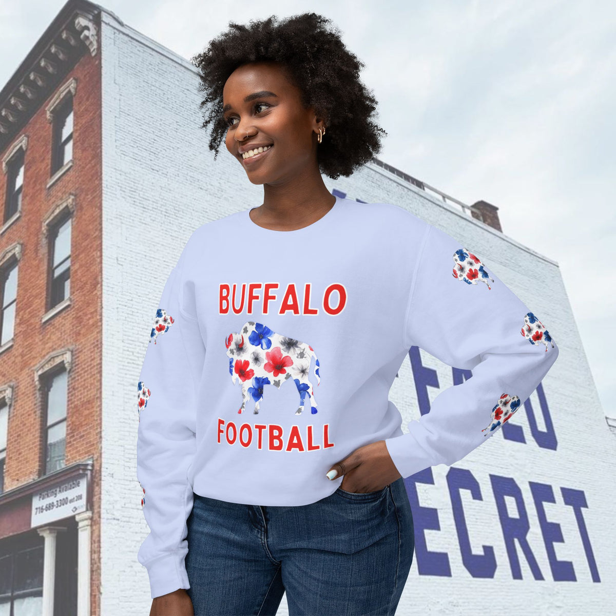 Watercolor Buffalo Football Unisex Lightweight Crewneck Sweatshirt