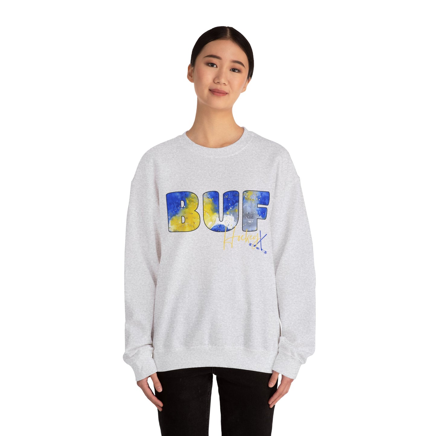 Sabres Paint BUF Watercolor Unisex Heavy Blend™ Crewneck Sweatshirt