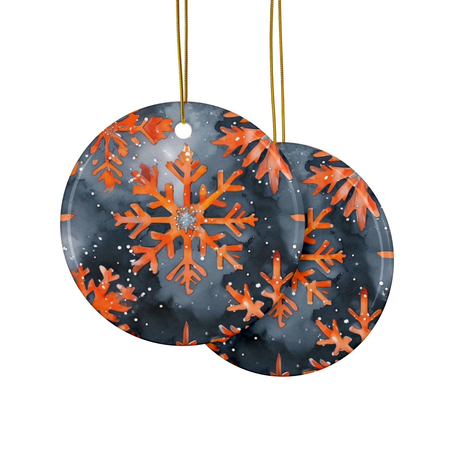 Buffalo Bandits Snowflake Watercolor Ceramic Ornament: 2-Side Print, Available in (1pc, 3pcs, 5pcs, 10pcs)