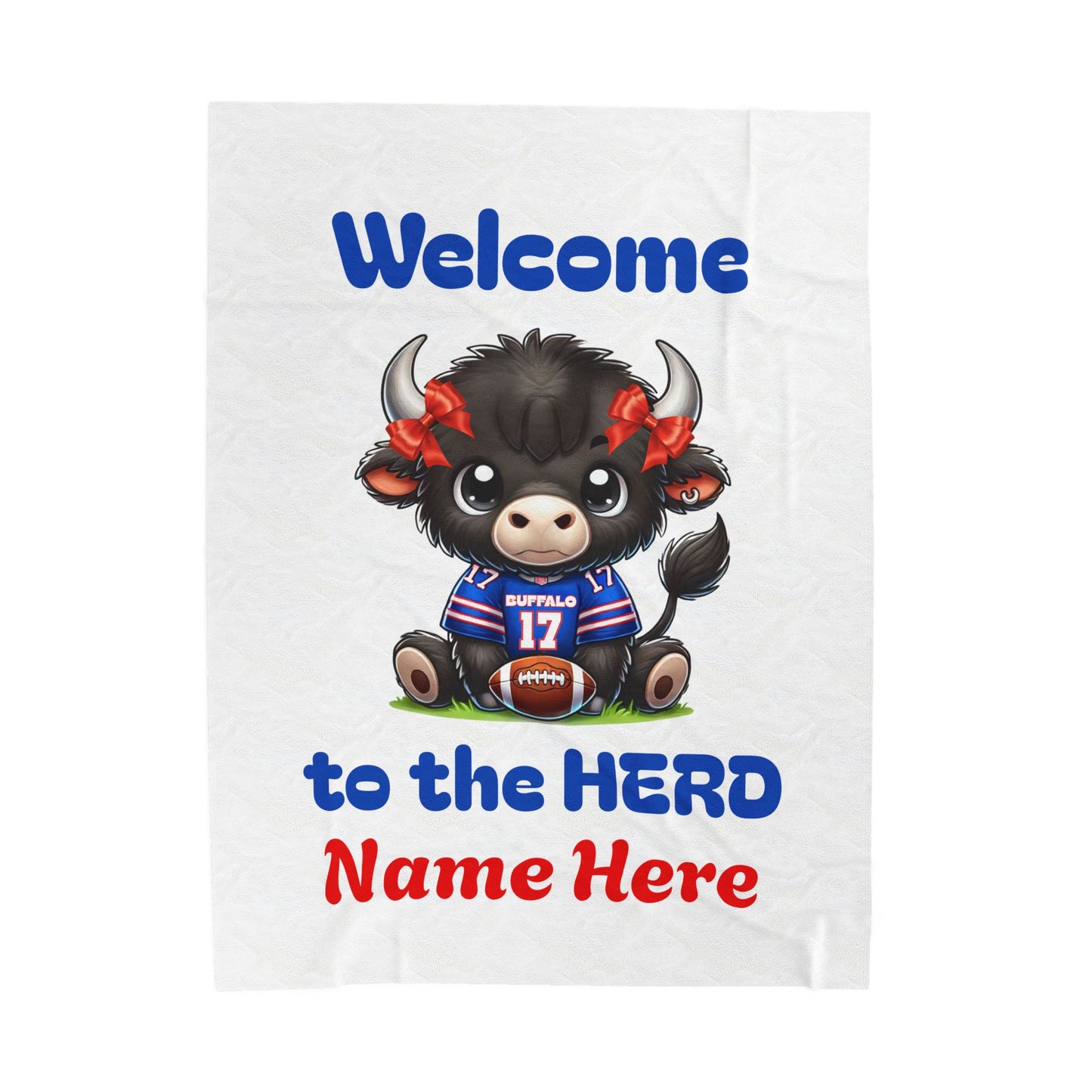 PERSONALIZED: Children’s Buffalo Football Velveteen Blanket – Cozy Comfort for Little Fans (Buffalo with bows)