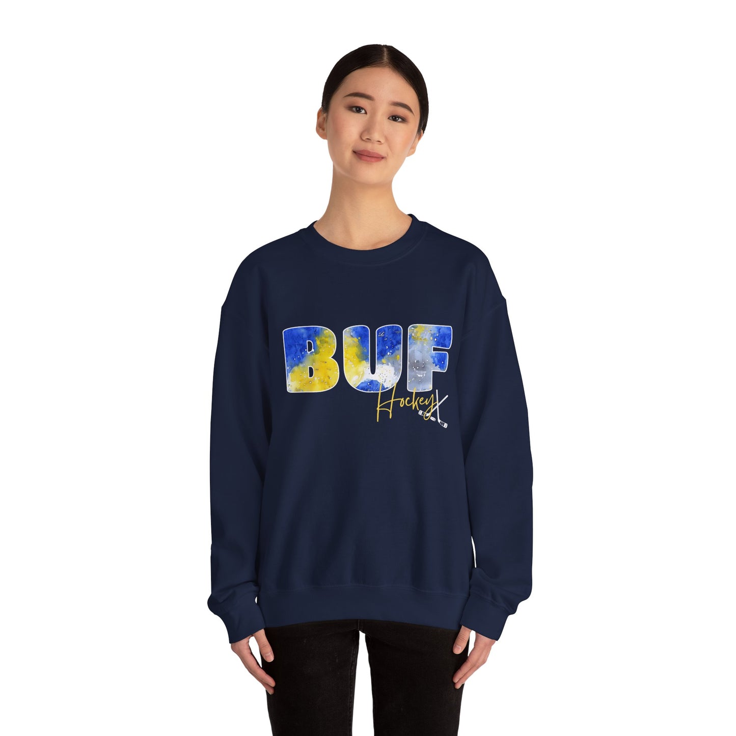 Sabres Paint BUF Watercolor Unisex Heavy Blend™ Crewneck Sweatshirt