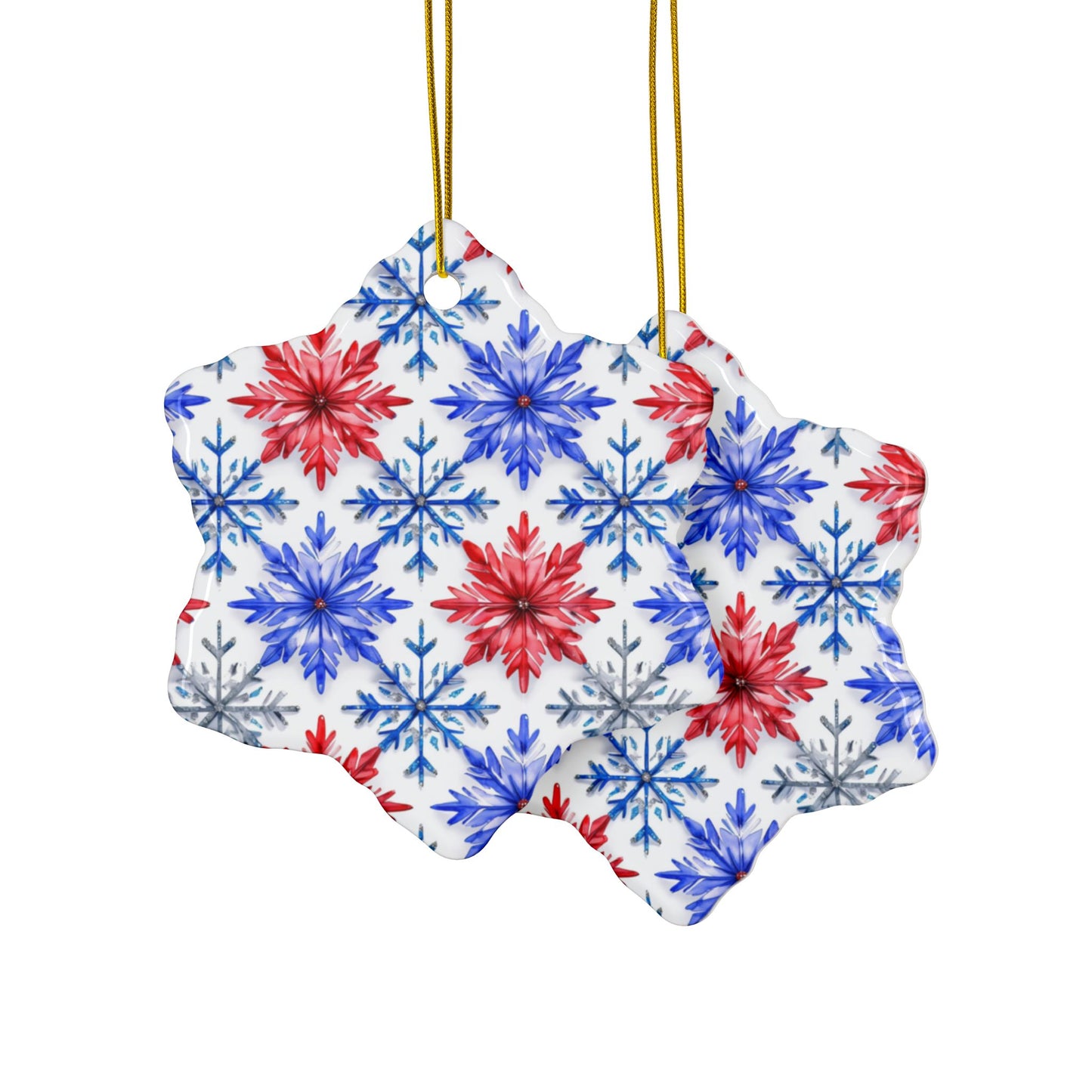 Buffalo Snowflake Watercolor Stripe Ceramic Ornament: 2-Side Print, Available in (1pc, 3pcs, 5pcs, 10pcs)