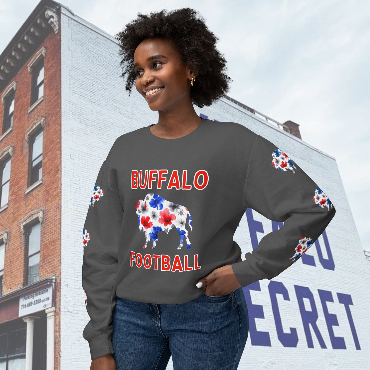Watercolor Buffalo Football Unisex Lightweight Crewneck Sweatshirt