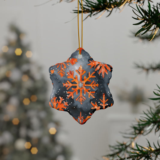 Buffalo Bandits Snowflake Watercolor Ceramic Ornament: 2-Side Print, Available in (1pc, 3pcs, 5pcs, 10pcs)