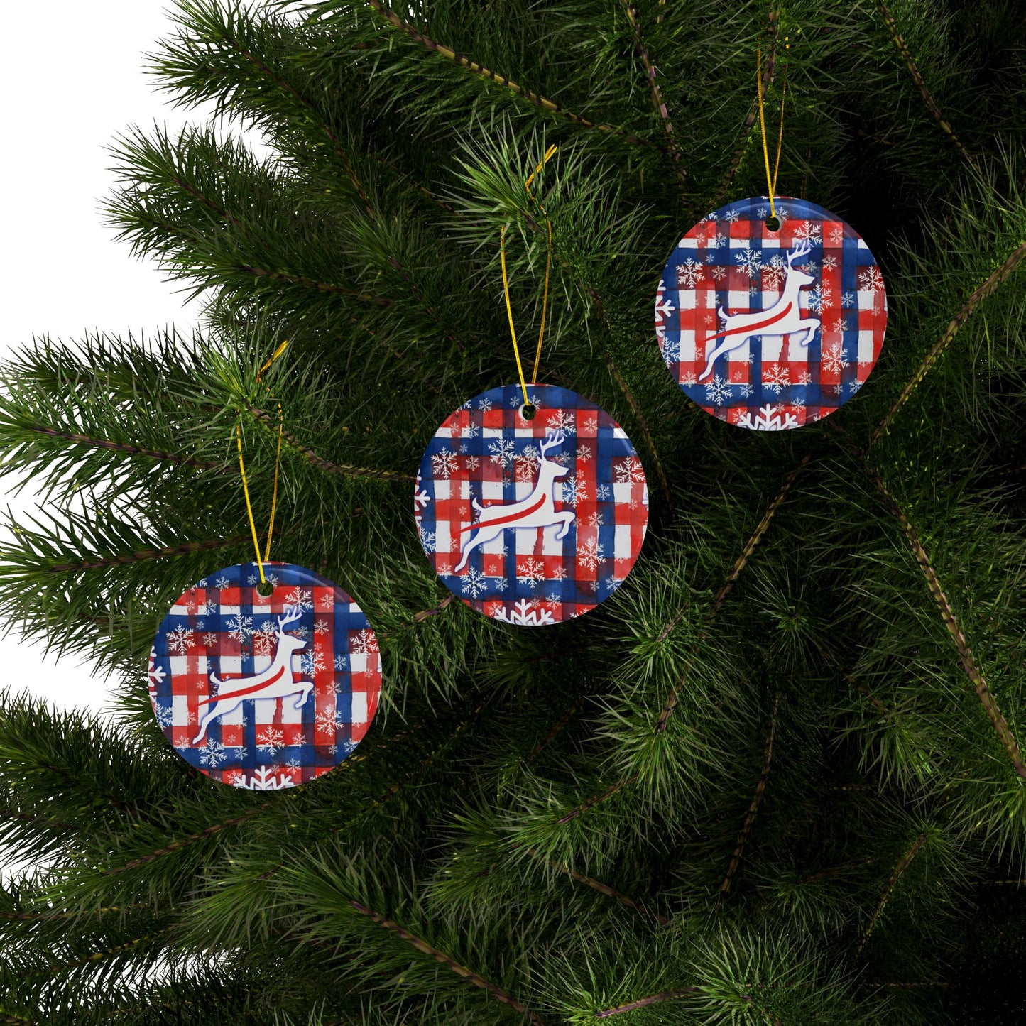 Plaid Watercolor Stripe Ceramic Ornament: 2-Side Print, Available in (1pc, 3pcs, 5pcs, 10pcs)