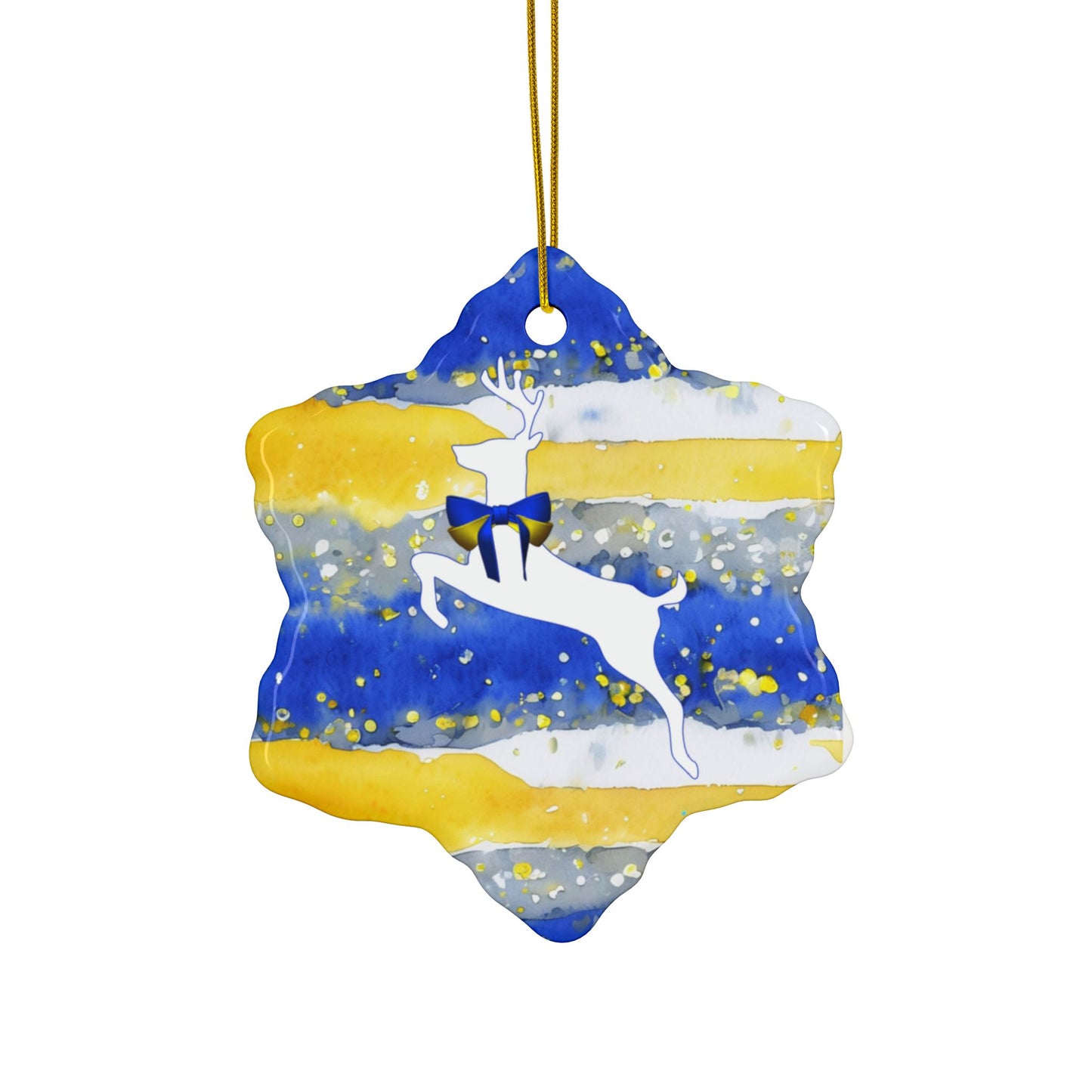 Buffalo Sabres Reindeer Watercolor Stripe Ceramic Ornament: 2-Side Print, Available in (1pc, 3pcs, 5pcs, 10pcs)